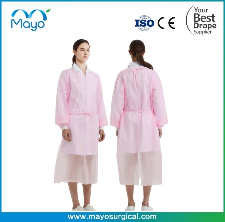 Breathable Polypropylene Disposable Isolation Gown with Elastic Knit Cuffs, Covered Back, Extra Long Double Ties