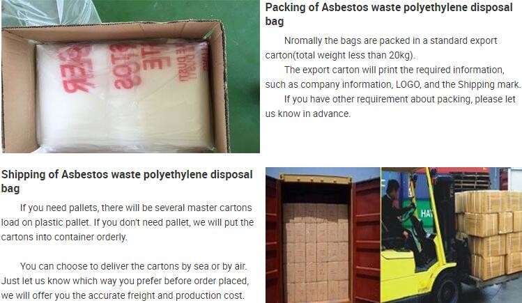 PE packing bag for Asbestos fibers, large size thicker LDPE asbestos remove bags, Large Asbestos Waste Removal Bags, pac