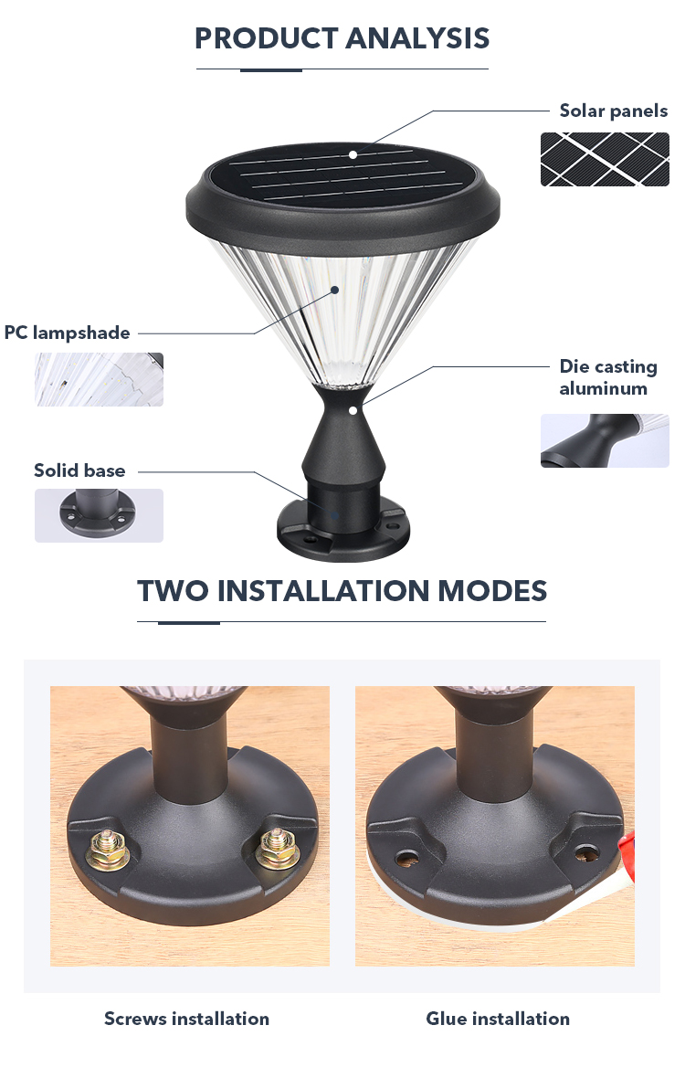 4.5W LED Solar Pillar Light For Courtyards Yard Garden Decoration