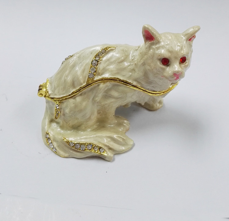 Fashion Pink Cat trinket boxes with crystal Rhinestone metal cat craft Jewelery Boxes decoration lady gift
