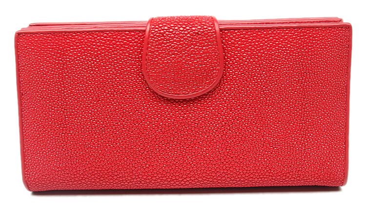 Authentic Real Stingray Skin Women's Long Red Wallet Lady Card Holders Genuine Leather Female Large Phone Clutch Purse