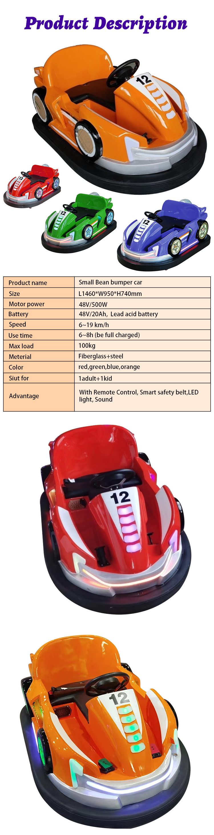Amausent Park Baby Bumper Car 500w Battery Operated Bumper Cars For Kids