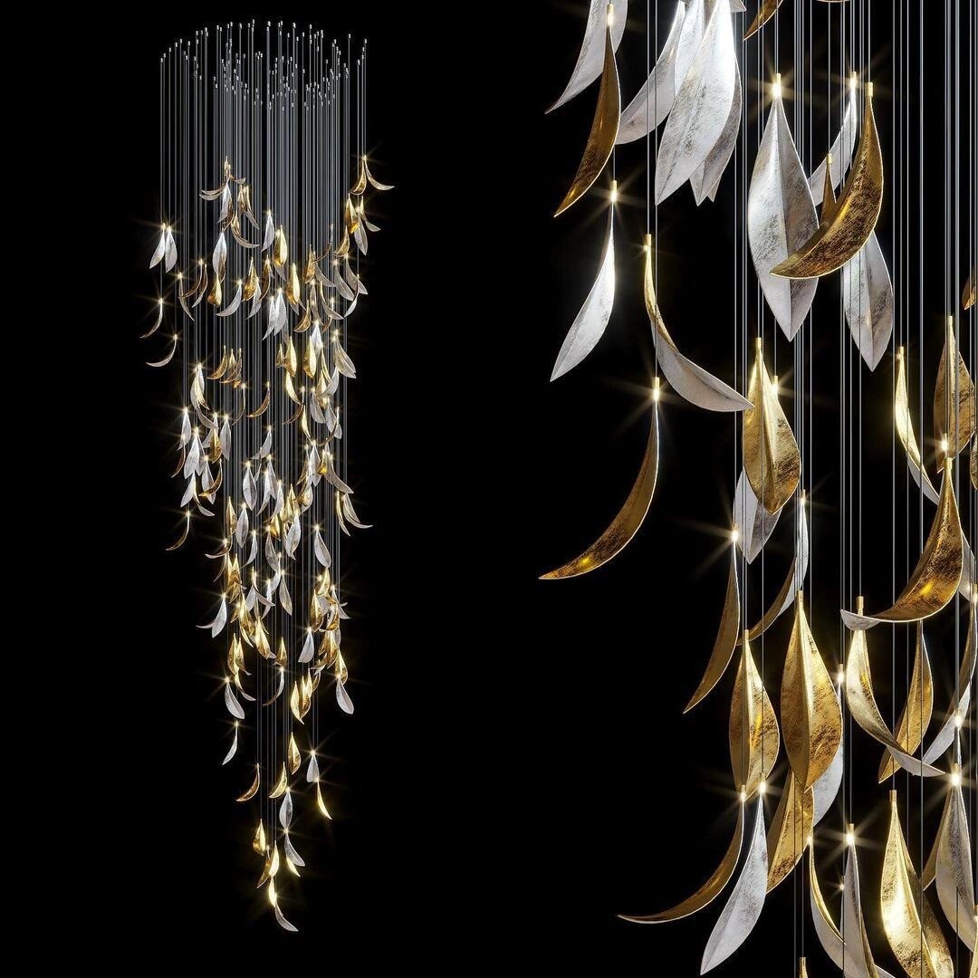 Metal Leaf Shaped Custom Lighting Hotel Lobby Main Chandelier Staircase Lights