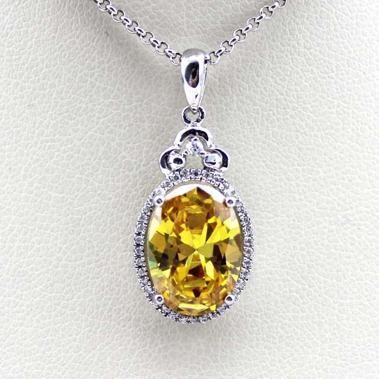 Women's Jewelry 925 Silver 9mmx13mm Yellow Citrine Cubic Zirconia Pendant (PSJ0404)