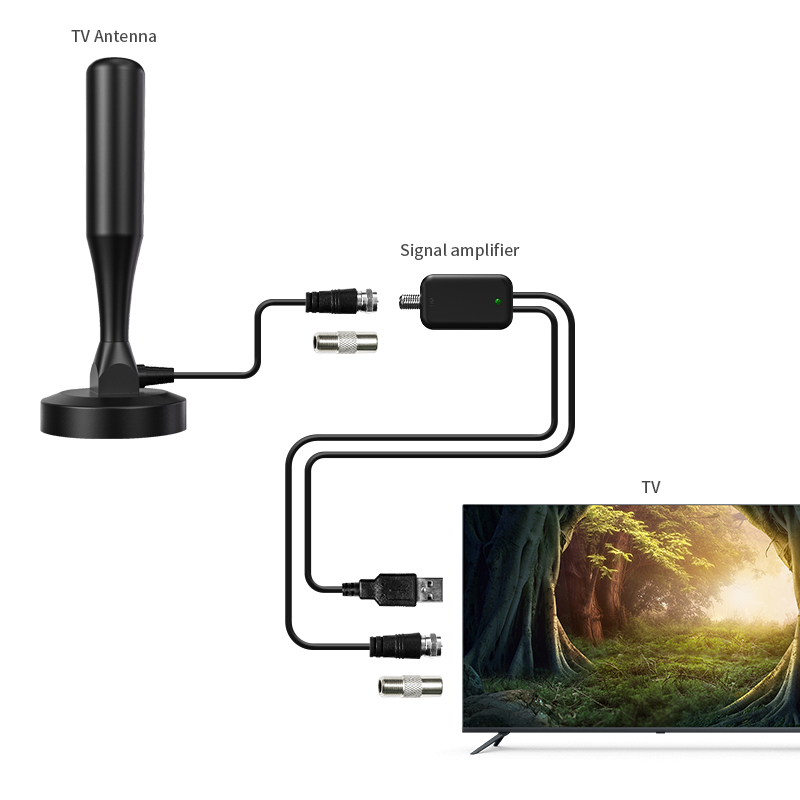 IEC/F Male Connector ABS Indoor Black Digital TV Antenna for Clear Digital Signals