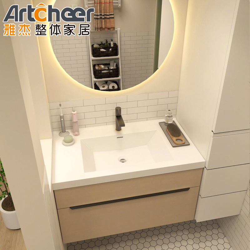 NO Faucet Included Luxury Hotel Center Bathroom Mirror Cabinet with Double Sink Basin