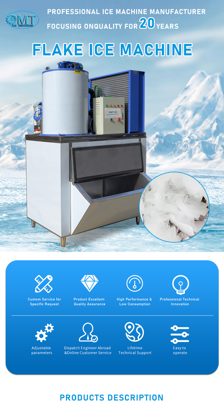 Fresh Keeping Industrial Flake Ice Maker 1.5 Tons Large Capacity And High Reliability
