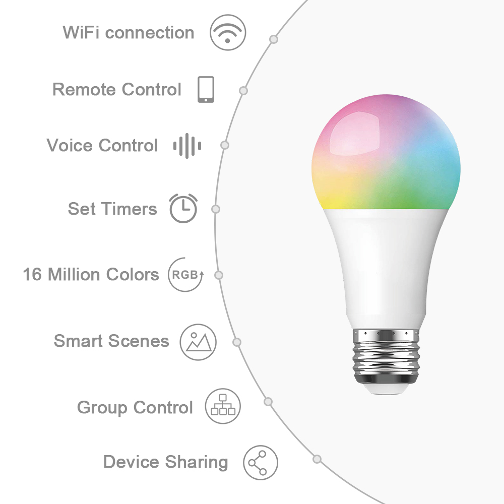 Tuya Bulb Smart Multicolor Light Life Rechargeable 2600k-6500k