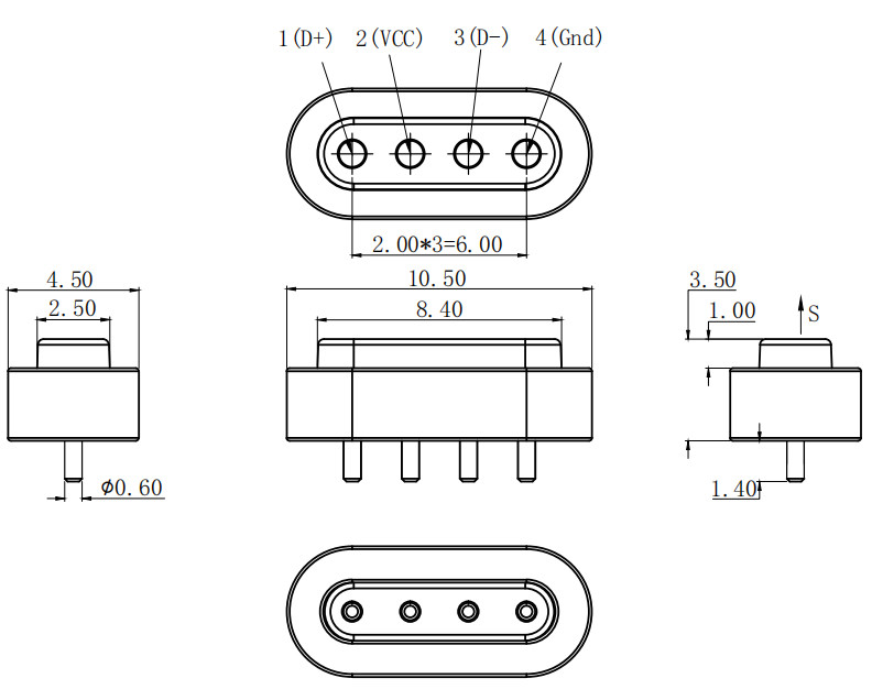 2.0mm Pitch Magnetic Connectors 1A Magnetic 4 Pin Connector Customized N52 Magnet