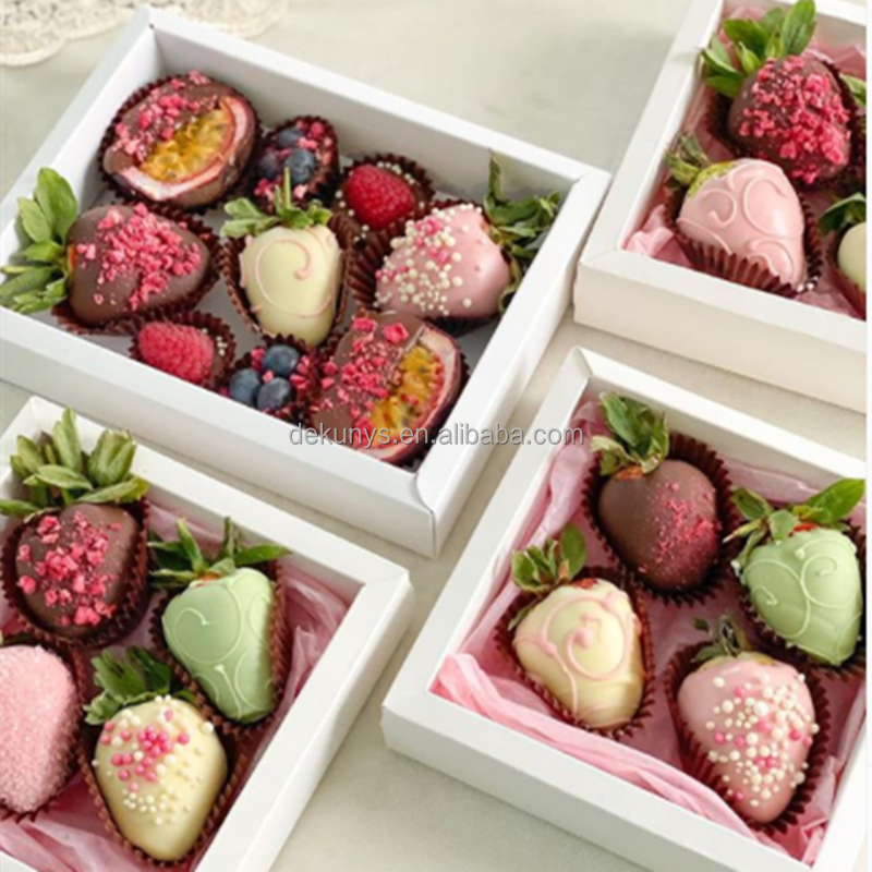 Folded White Strawberry Chocolate Container Box Packing With Clear Window