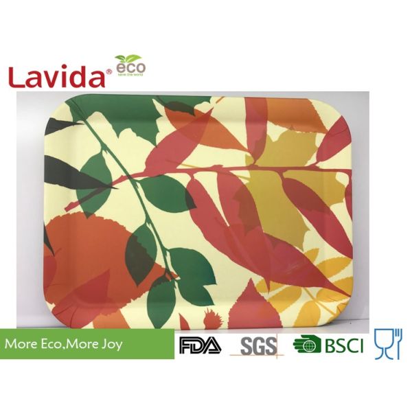 Luxury Non-fragile Natural Bamboo Fiber Tray Rectangular Shape 3-pc set for home restaurant school with food grade print