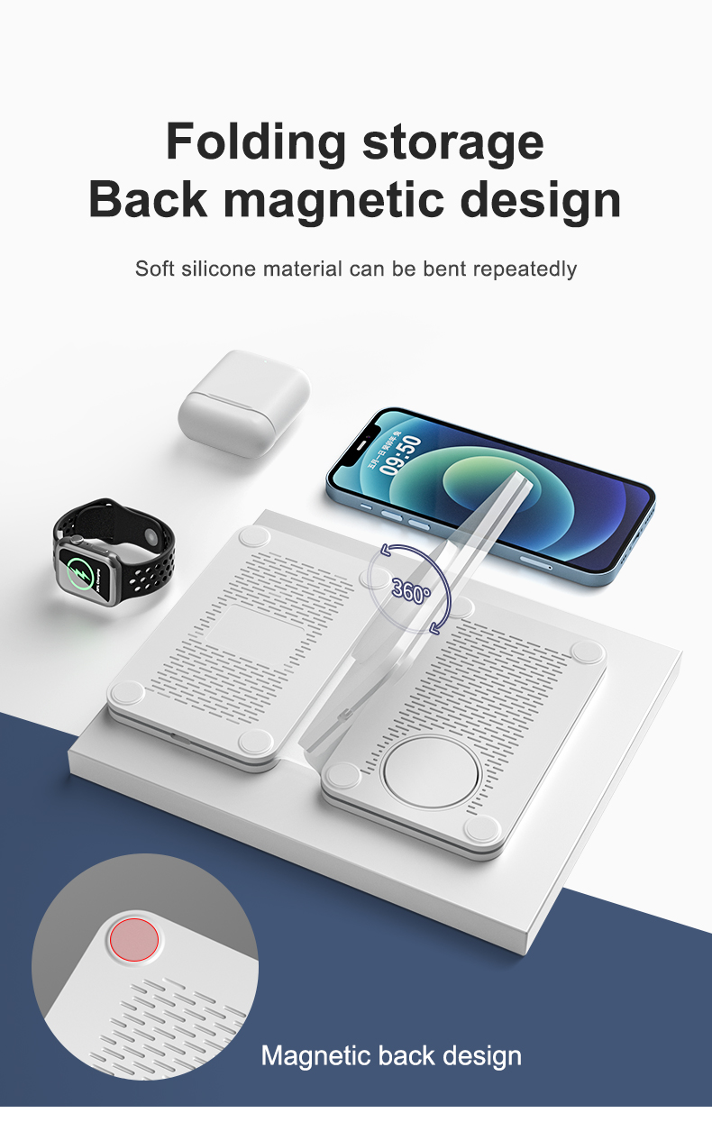 Smart Mobile Phone Wireless Charging Station 15W Fast Magnetic Wireless Foldable Charger