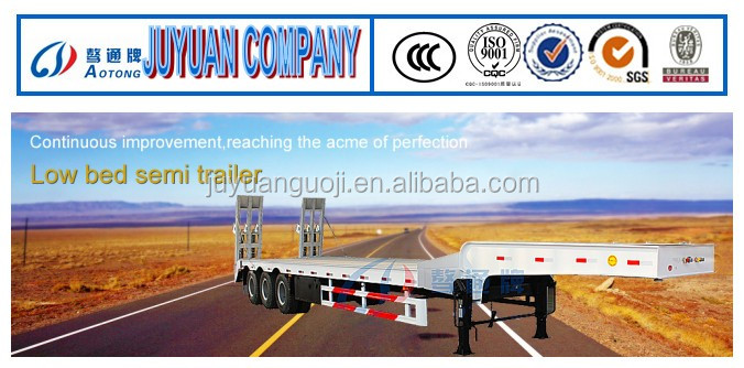 3 axles 60tons low flat bed/low boy semi truck trailer heavy loading excavator carrier