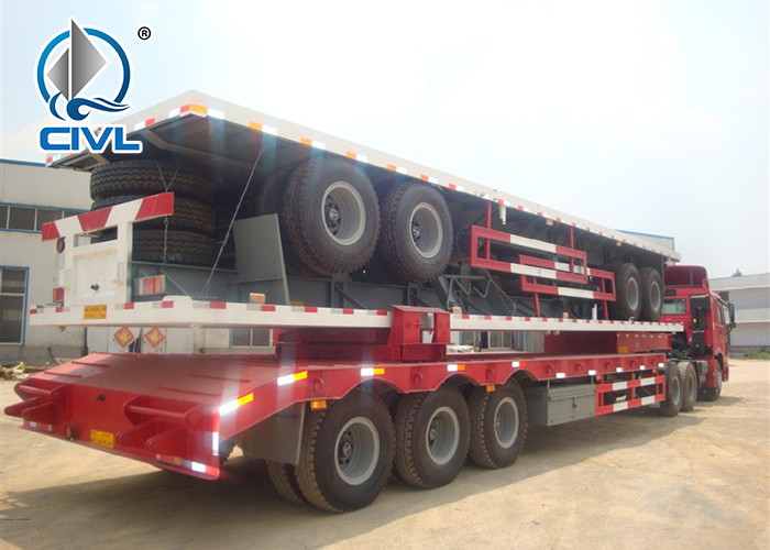 3 Axles New Loading Construction Machines Hydraulic Flatbed Semi Trailer 70 Tons 17m