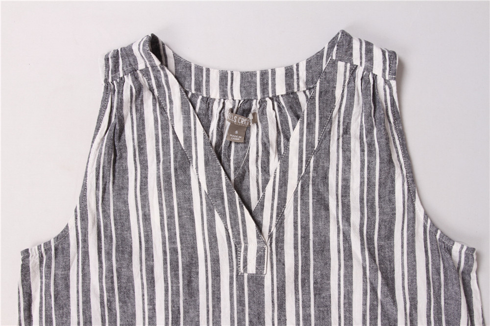 Summer Vertical Striped Women'S V Neck Vest 55% Linen 45% Rayon