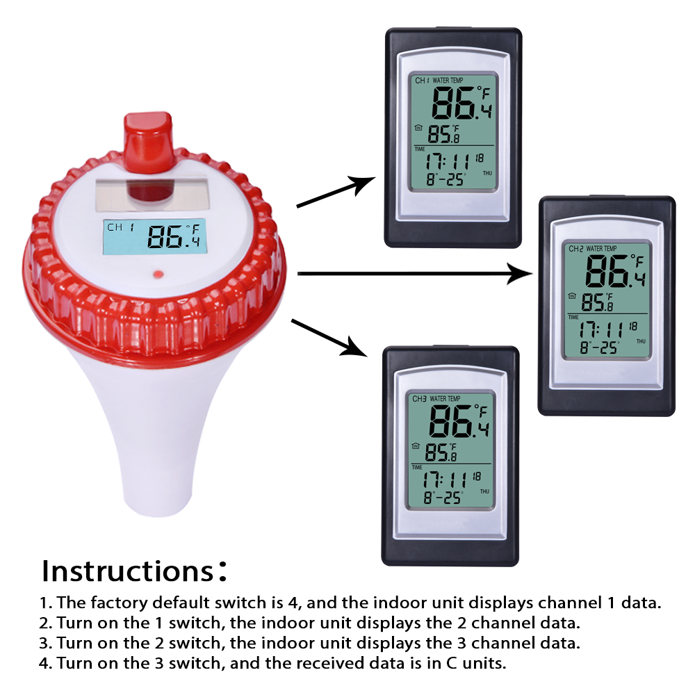 ±1.0°C Temperature Accuracy Wireless Solar Digital Pool Thermometer In Red And Silver