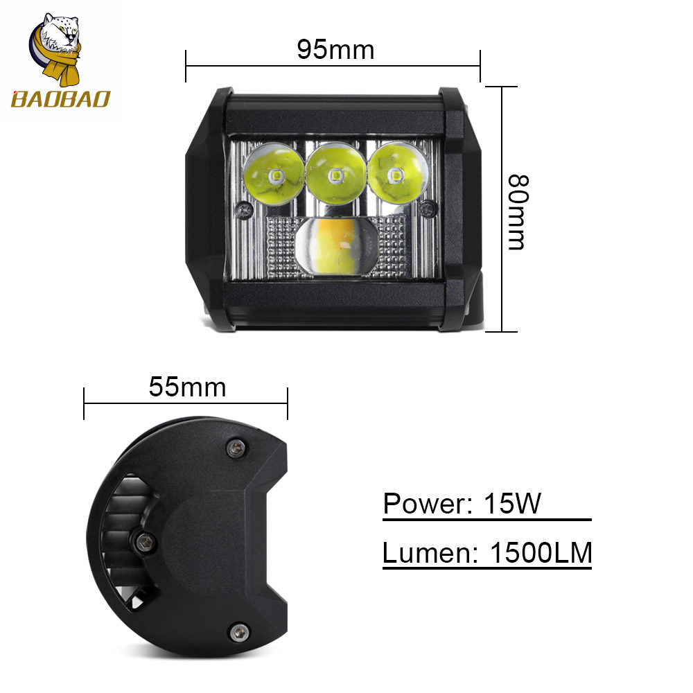 1500LM 15W White Yellow Flash 80V 3 Inch LED Worklights Offroad Accessories