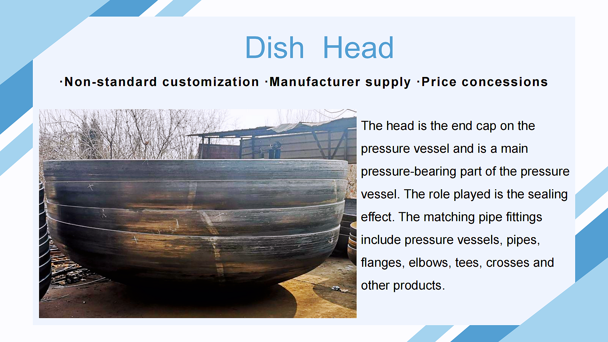 Customized Pressing Stainless Steel Dished Ellipsoidal Heads with Sand Blasting Finish