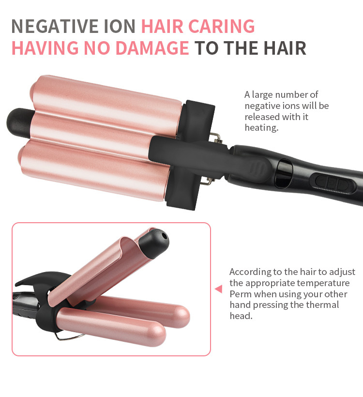 Ceramic 78W Three Barrel Hair Waver , 1 Inch Curling Iron Wand