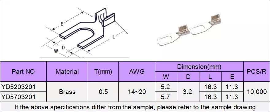 3.2mm Copper Tinned Y Type Electrical Crimp Terminals