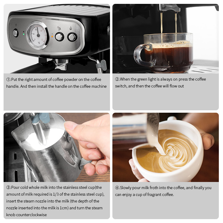 1.25L Removable Battery Powered Coffee Machine Pressure Gauge Milk Frother Steamer Machine