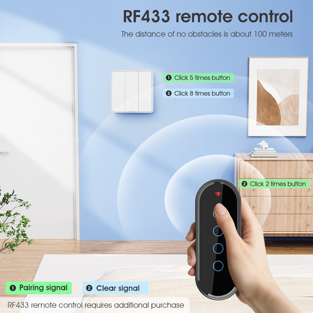 Tuya WIFI RF433 Smart Wall Light Button Push Switch 110-250v No Neutral Wire Single Fire Timing Voice App Tmall Genie, Alexa, Google Home