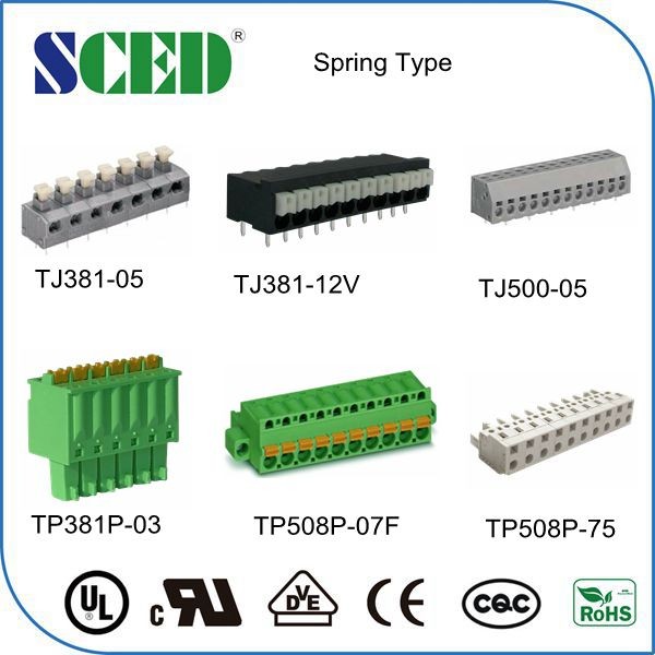 Pitch 3.50mm Spring Screwless Terminal Block 300v 10a Electric Degree Terminal Block