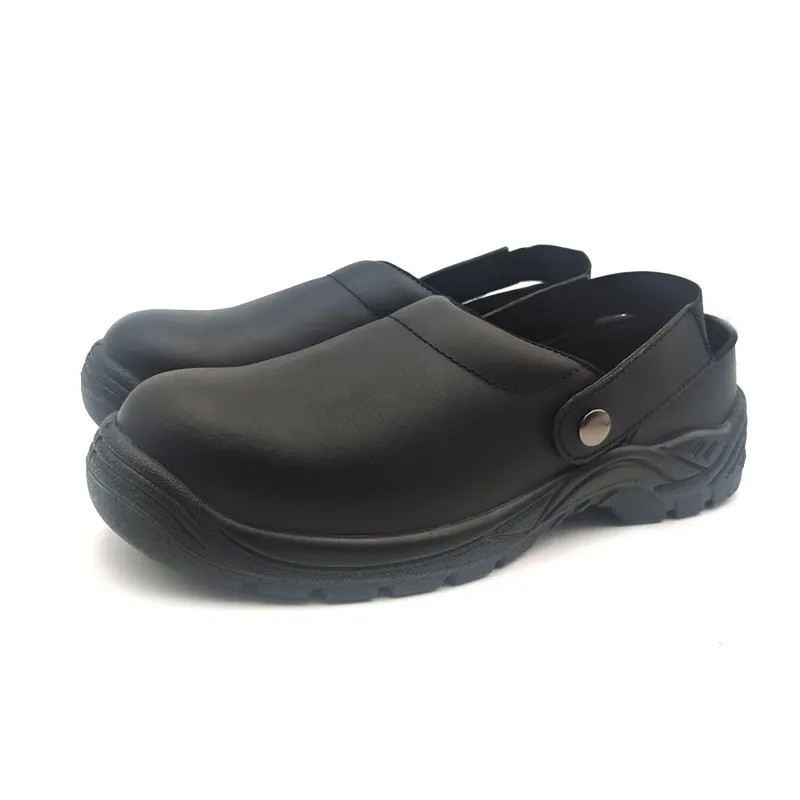 Black Steel Toe Kitchen Shoes Unisex Restaurant Work Shoes Non Slip Clean Easy