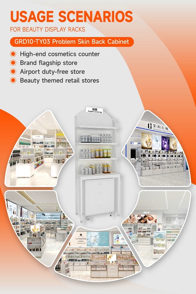 GDR10-TY03 Retail Store Display with White LED Light Strips and White Handles for Cosmetics Retail Stores
