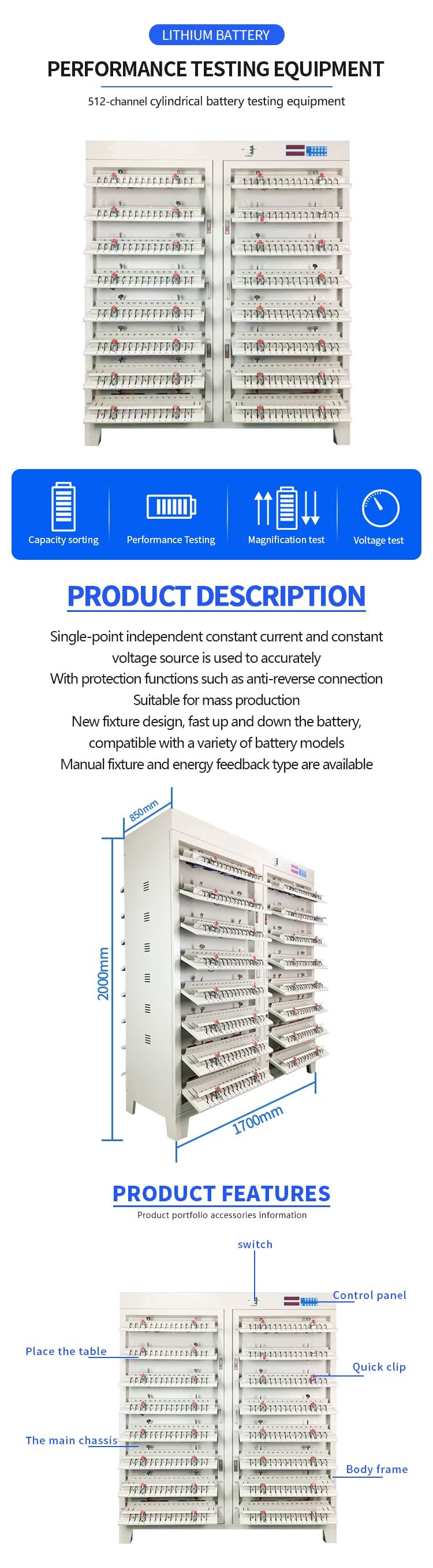 6A Battery Cell Grading Machine , 512 Lab 18650 Capacity Tester