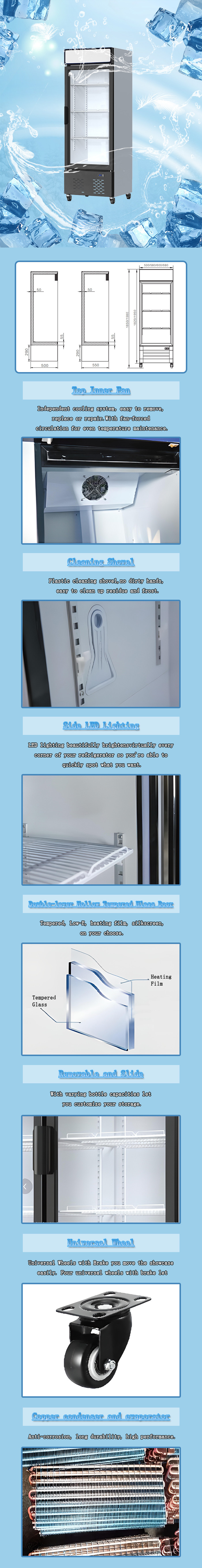 Self Closing Single Glass Door Cooler 267L Automatic Defrosting Display Fridge