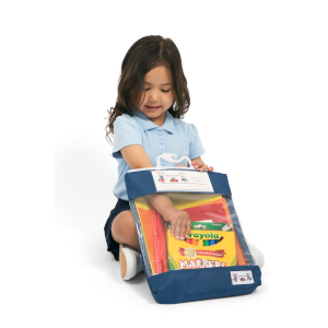 Girl with Blue Read-n-Go seated