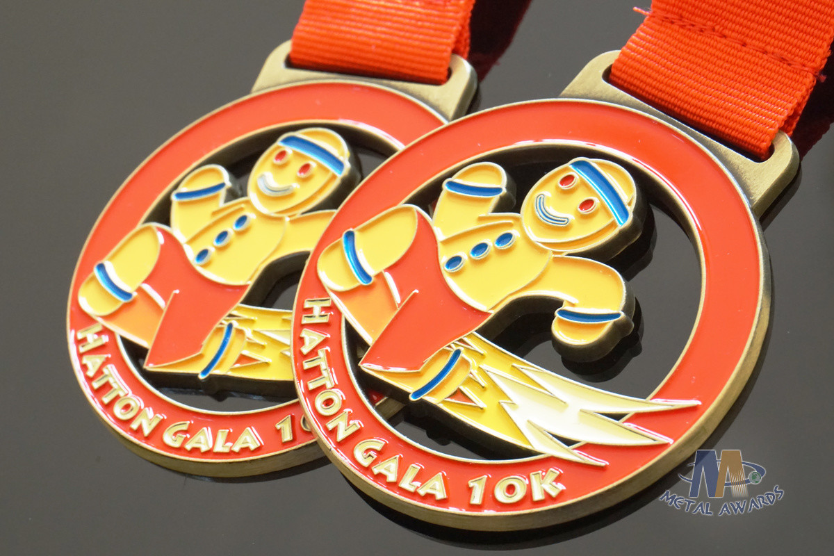 Shiny Gold Plating Metal Award Medals Soft Enamel On Both Side Of Front And Back