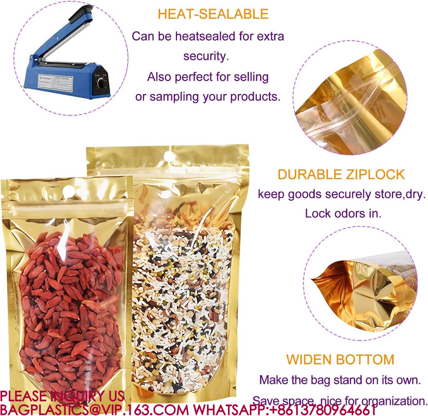 Resealable Storage Bags Packaging Foil Mylar Pouches Small Business, Foods, Party Favors