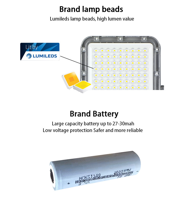 2700K 6500K Solar Powered Flood Lights 100w Big Capacity 3.2V Battery SMD 3030 LED Beads