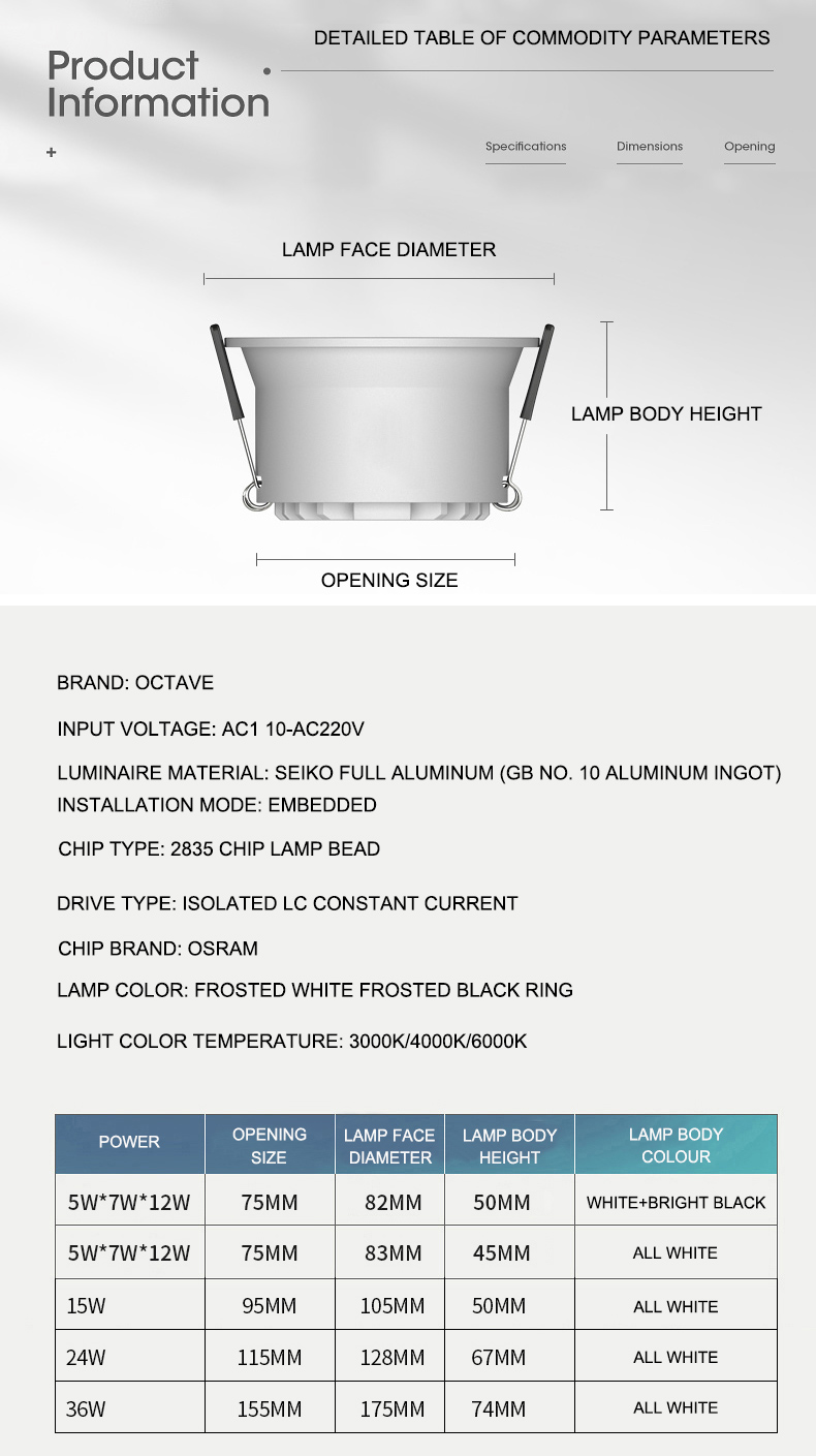 Anti Dazzle Round Recessed Downlight Ip44 6000K Embedded Ceiling Light