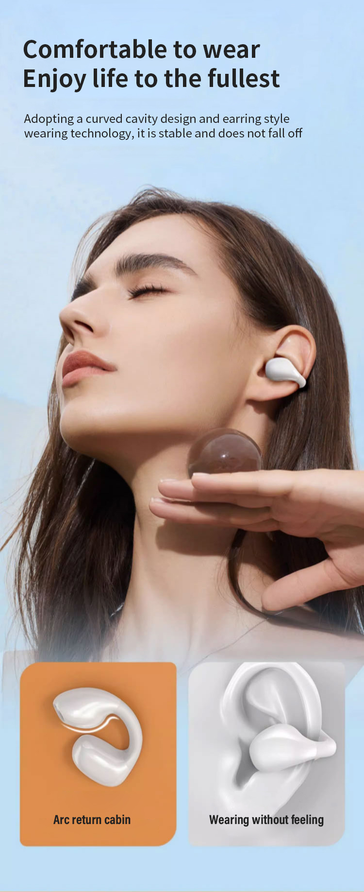 AAC Codecs Bone Conduction Earphone Clip Earring Ear Hook Headsets for Sport and Ambie