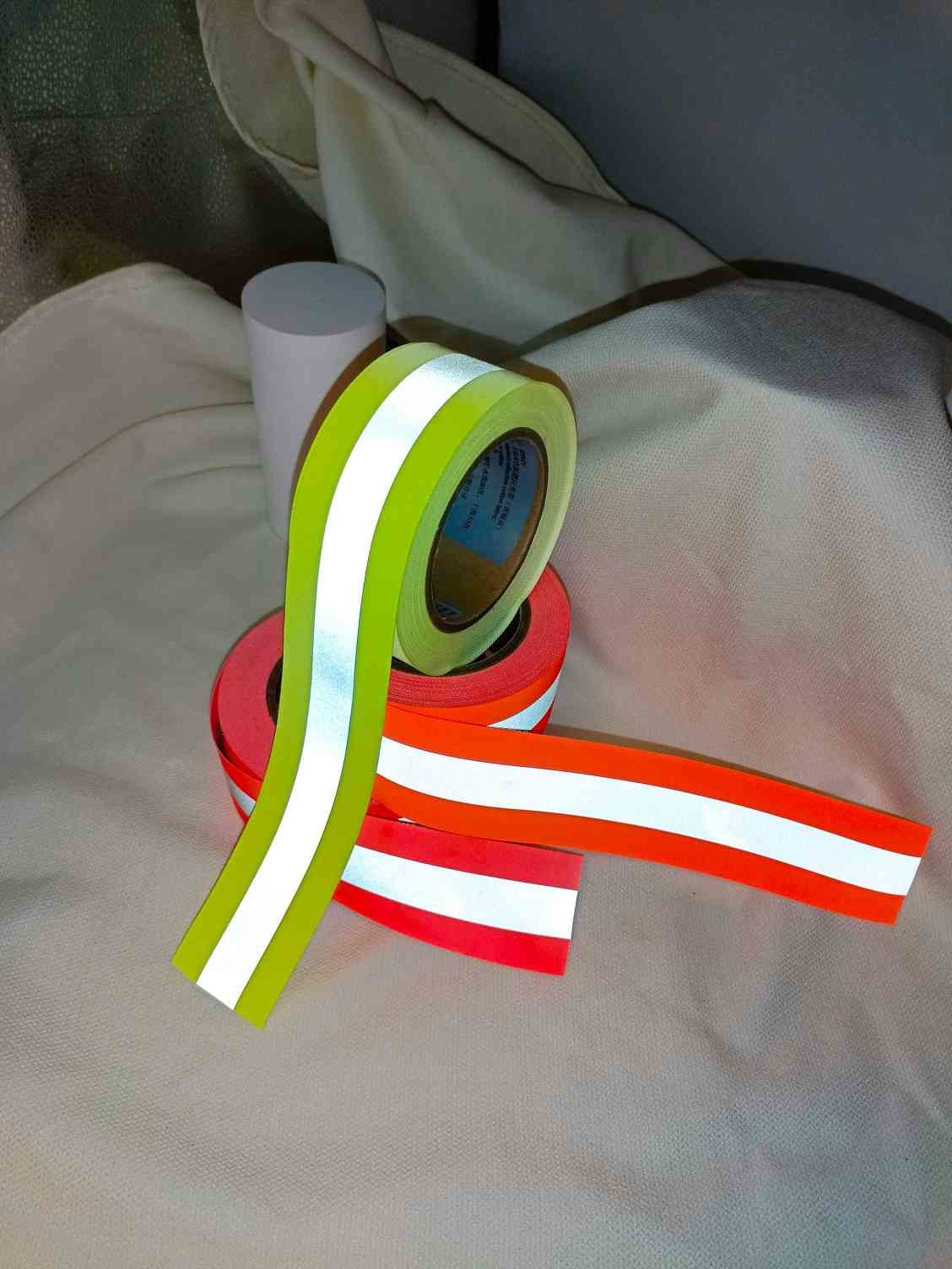 100% Cotton Yellow / Orange Silver Color Flame Retardant Reflective Tape 5*2 CC For Sew On Clothing