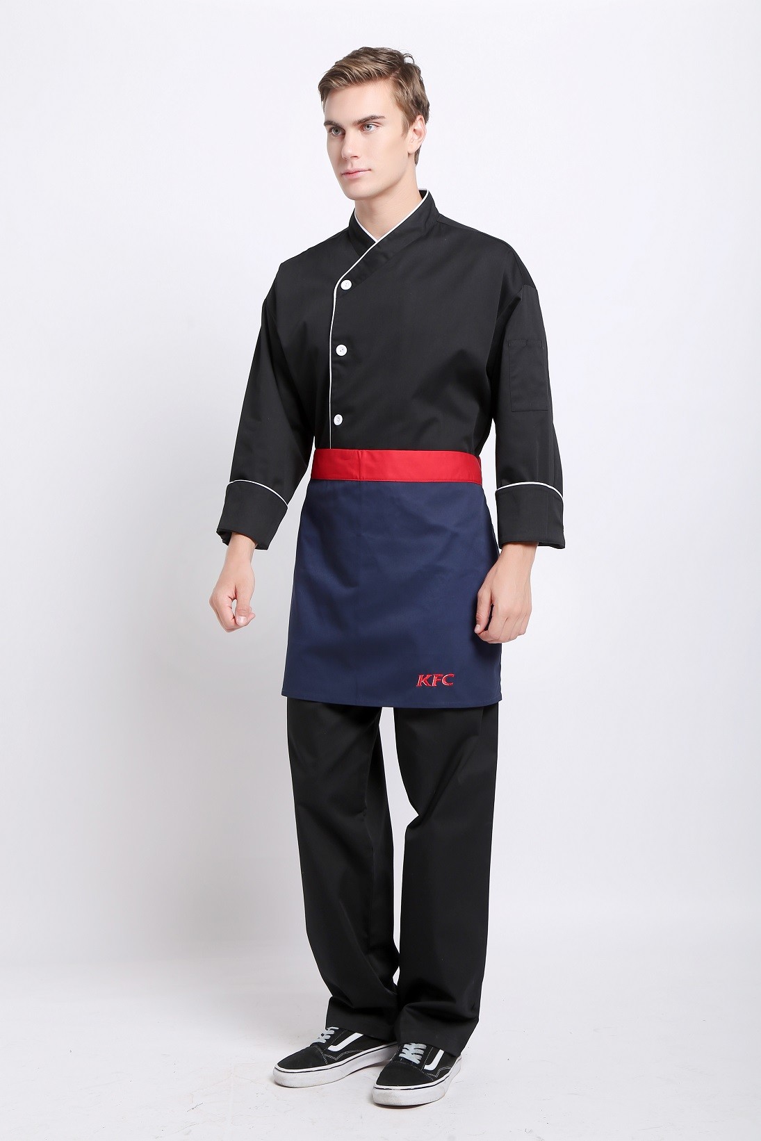 Twill 2/1 Polyester 65% Cotton 35% Winkle-free Black Half Apron Chef Wear