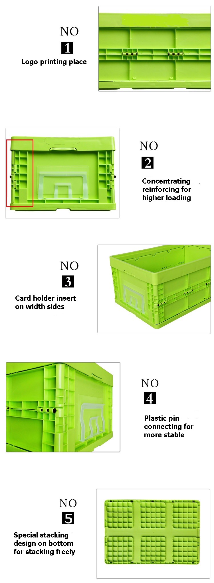 Standard Size Green Collapsible Plastic Containers / Foldable Plastic Box