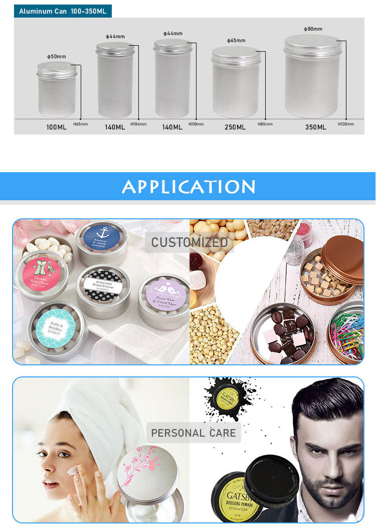 20ml To 250ml Metal Cosmetic Jar 3.9in Dia Screw Top Aluminium Tins