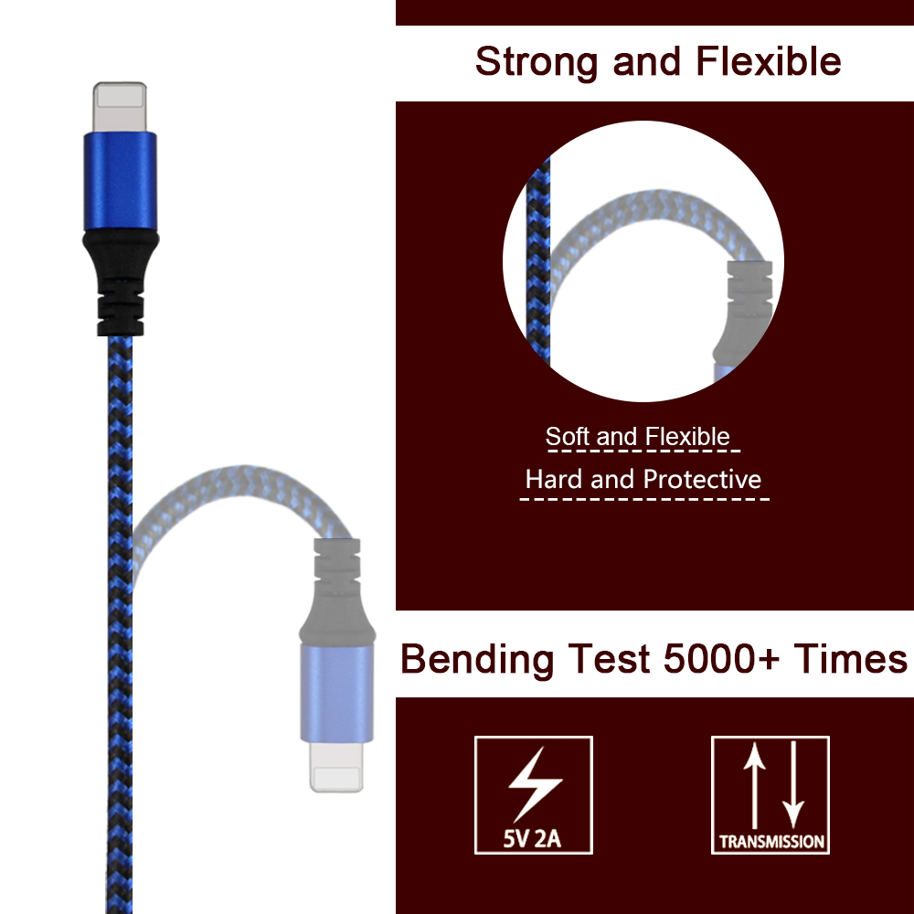 Transmission Fast Charging Data Cable For 8 Pin Devices Blue Dual Color