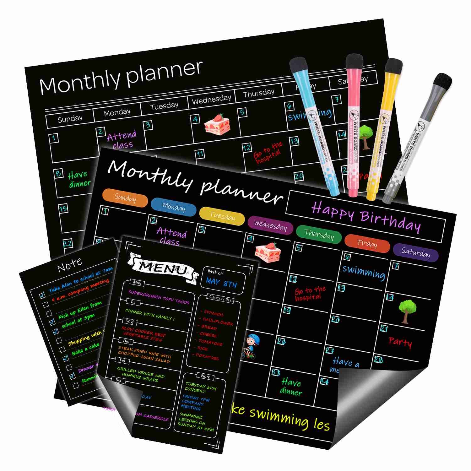 Removable Weekly Monthly Whiteboard Magnetic Calendar Planner Set Reusable A5 A3