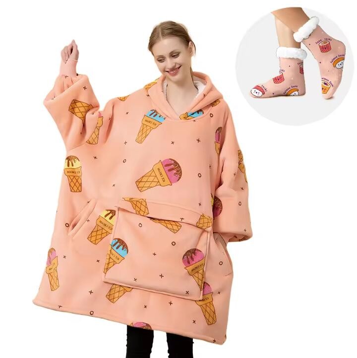 2Pcs Custom Logo Plus Size Hoodie Blanket Adults Christmas Gift