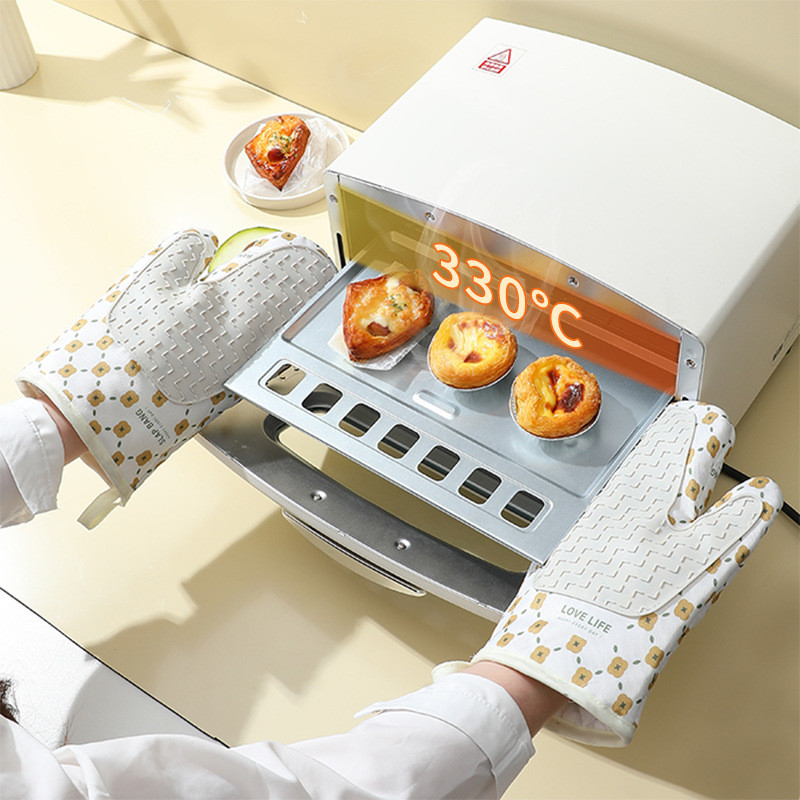 Oven Mitts Oven Gloves BBQ Gloves Silicone Thickened Cotton Double Layer Design Non-Slip Textured Grip Baking Gloves