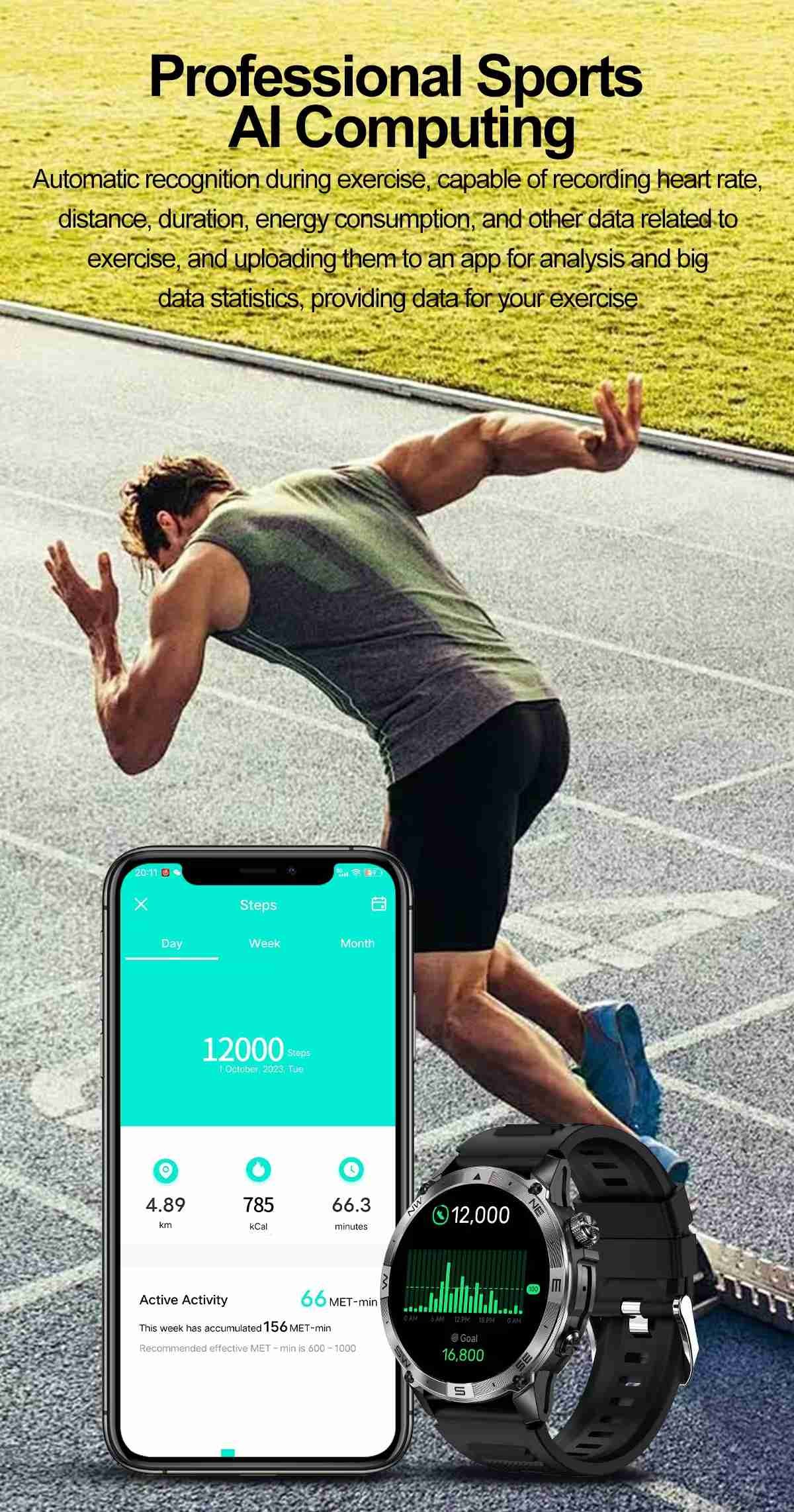 HK08 Android Sport Smart Watch 1.43inch Amoled Outdoor GPS and Altitude Waterproof