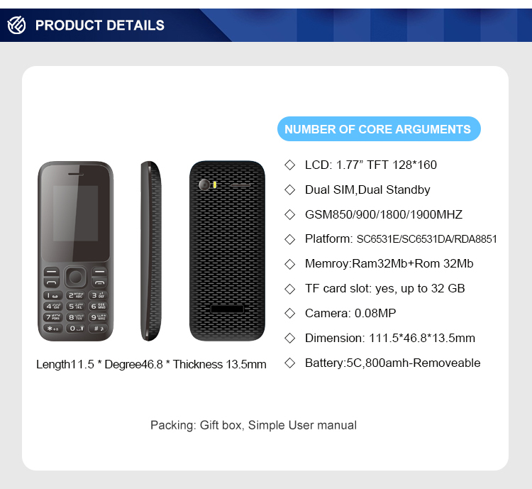 5C 800amh Unlocked Candy Bar Phones Multi Lauguage Push Button Mobile Phones