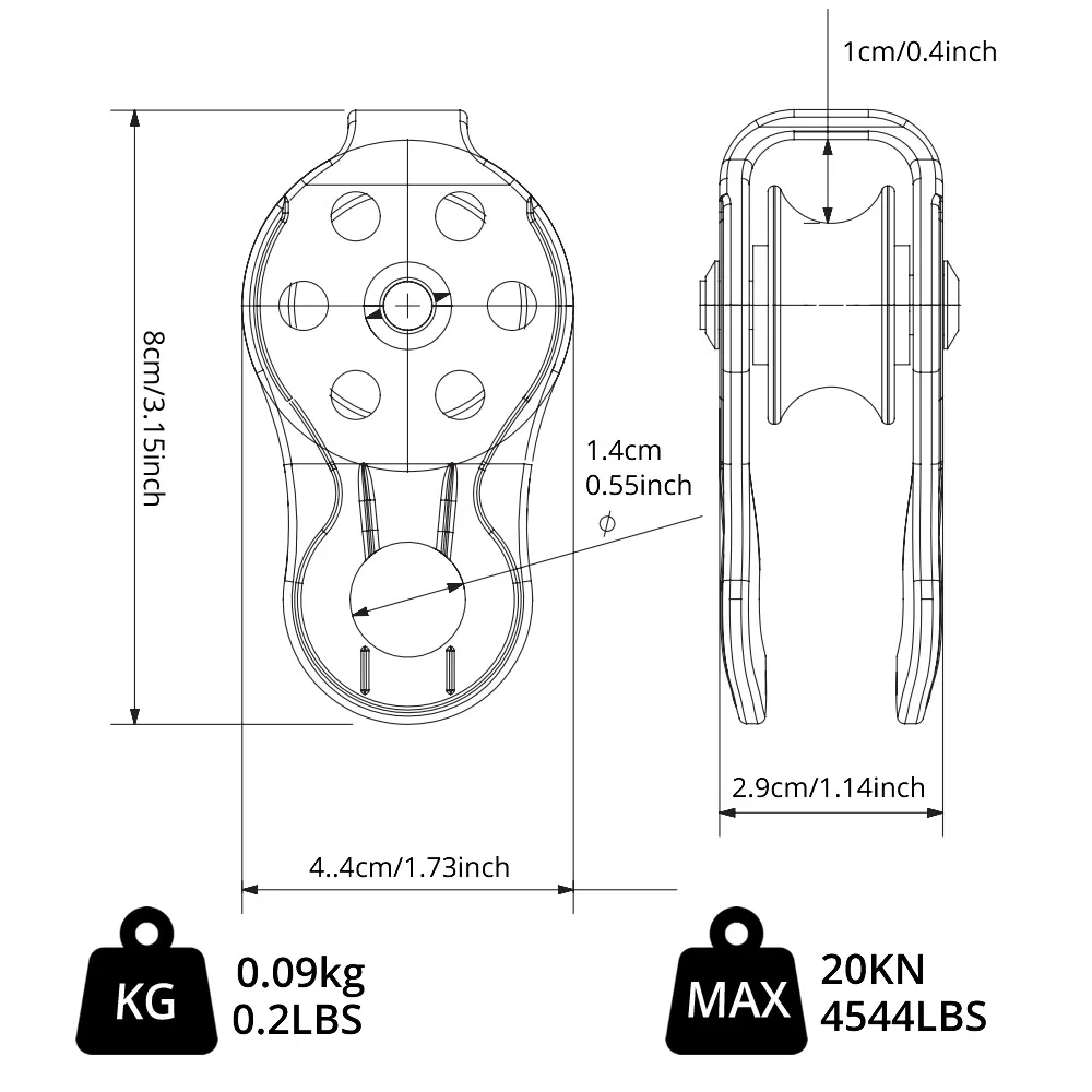 Heavy Duty Single Swivel Rope Pulley Fixed Tree Rock Climbing Single Pulley Rappelling Arborist Rescue