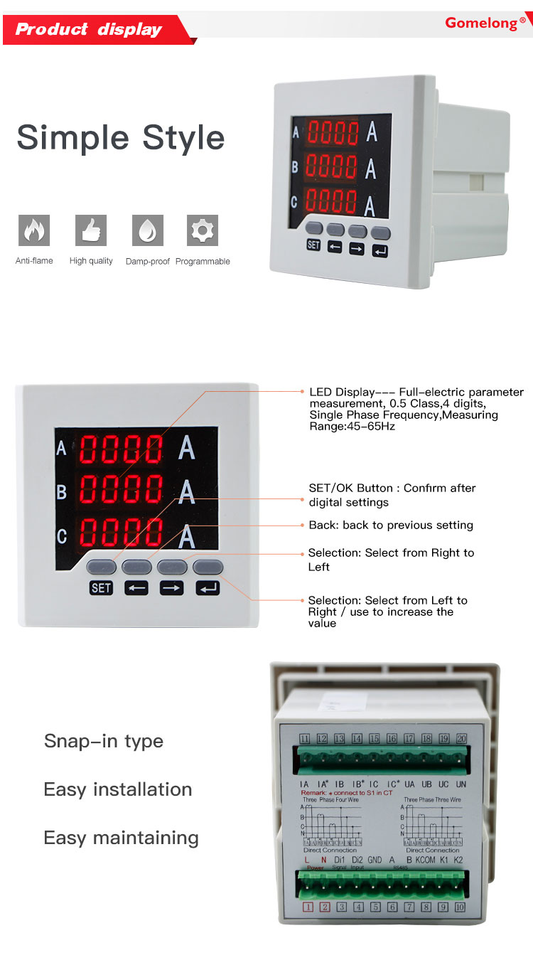 2022 hot sale 3 phase digital ammeter current kwh with RS485