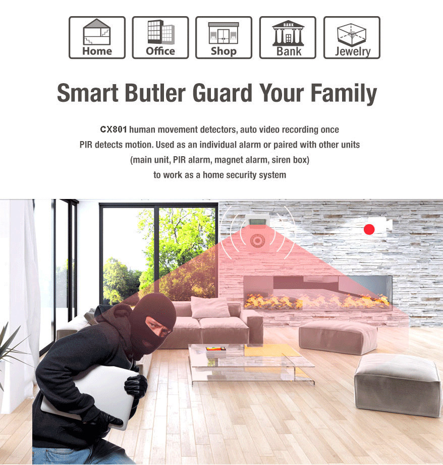 Smart Wireless PIR Motion Sensor Video Recorder with F1.6 aperture CX801